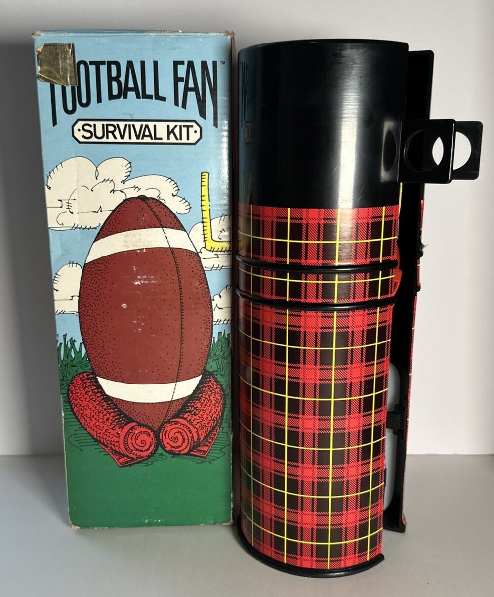 VTG 1987 NFL College Football Fan Survival Kit Super Bowl Picnic Thermos Flask
